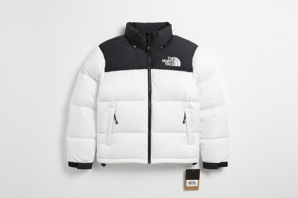 the north face jacket in black and white 